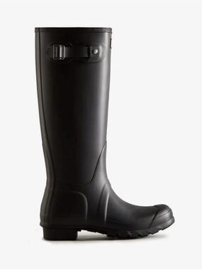 Hunter Women’s Matte Black Tall Rubber Rain Boot with Side Buckle